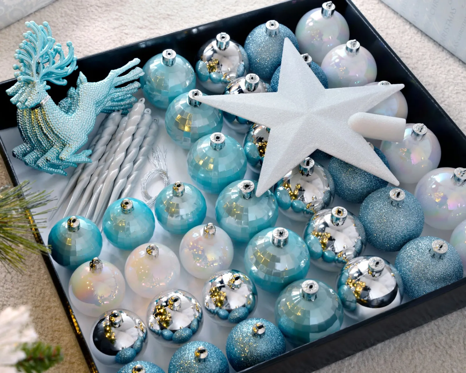 WeRChristmas Multi Blue Shatterproof Baubles Set, 50 Pack