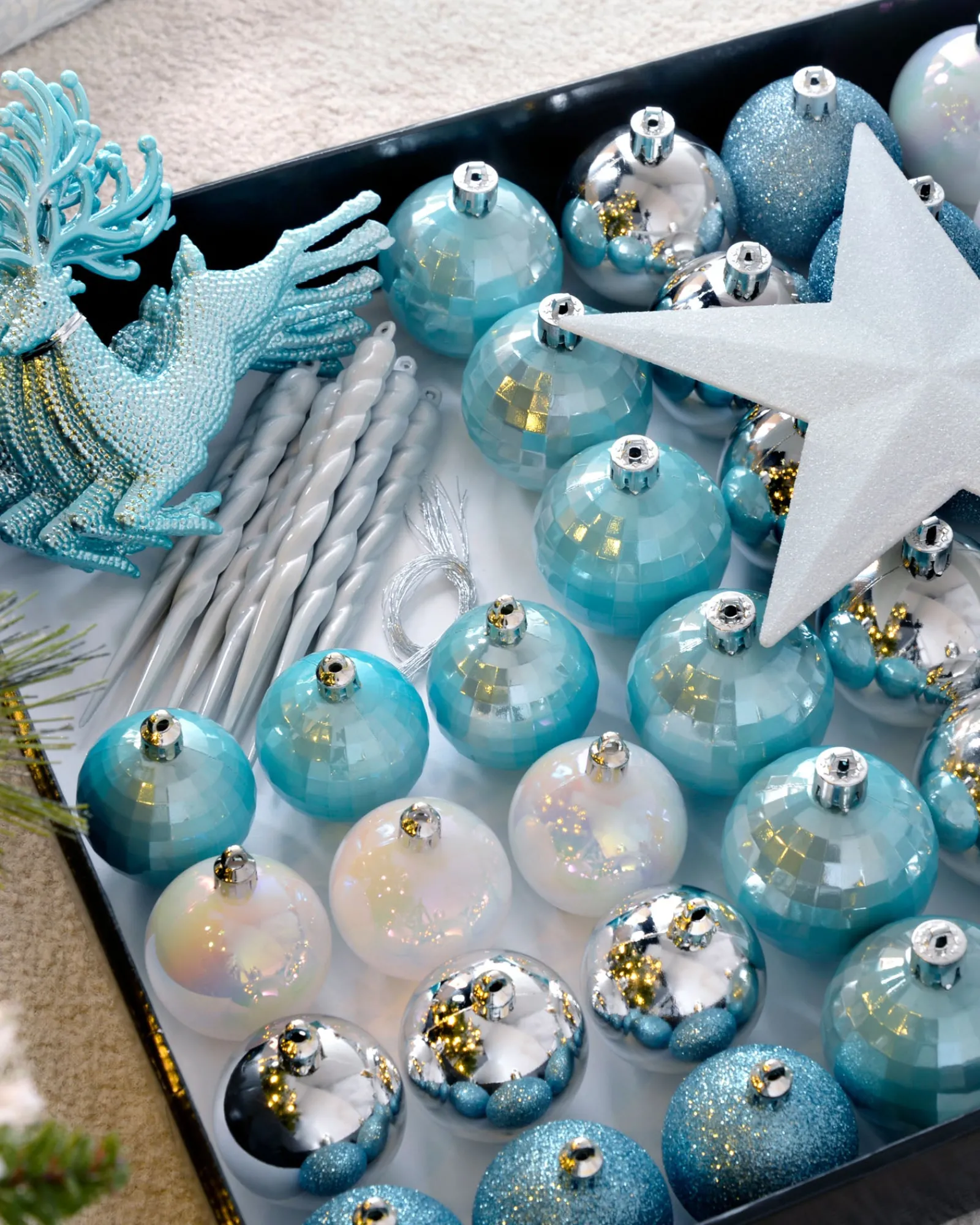 WeRChristmas Multi Blue Shatterproof Baubles Set, 50 Pack