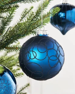 WeRChristmas Navy Blue Glass Baubles, 6 Pack, 10 Cm