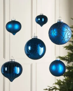 WeRChristmas Navy Blue Glass Baubles, 6 Pack, 10 Cm