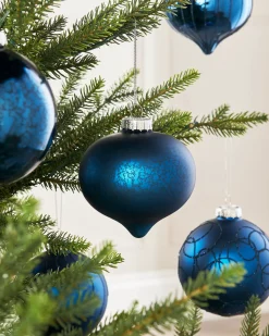 WeRChristmas Navy Blue Glass Baubles, 6 Pack, 10 Cm