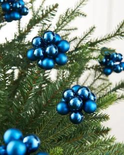 WeRChristmas Navy Blue Glass Berry Cluster Baubles, 10 Pack