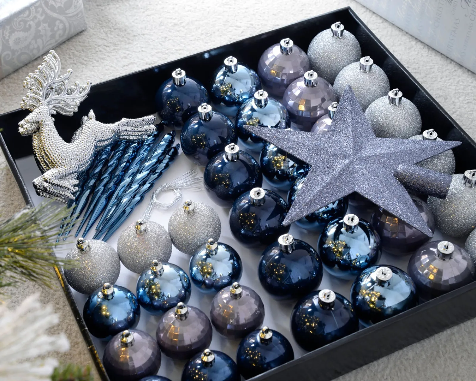 WeRChristmas Navy Shatterproof Baubles Set, 50 Pack