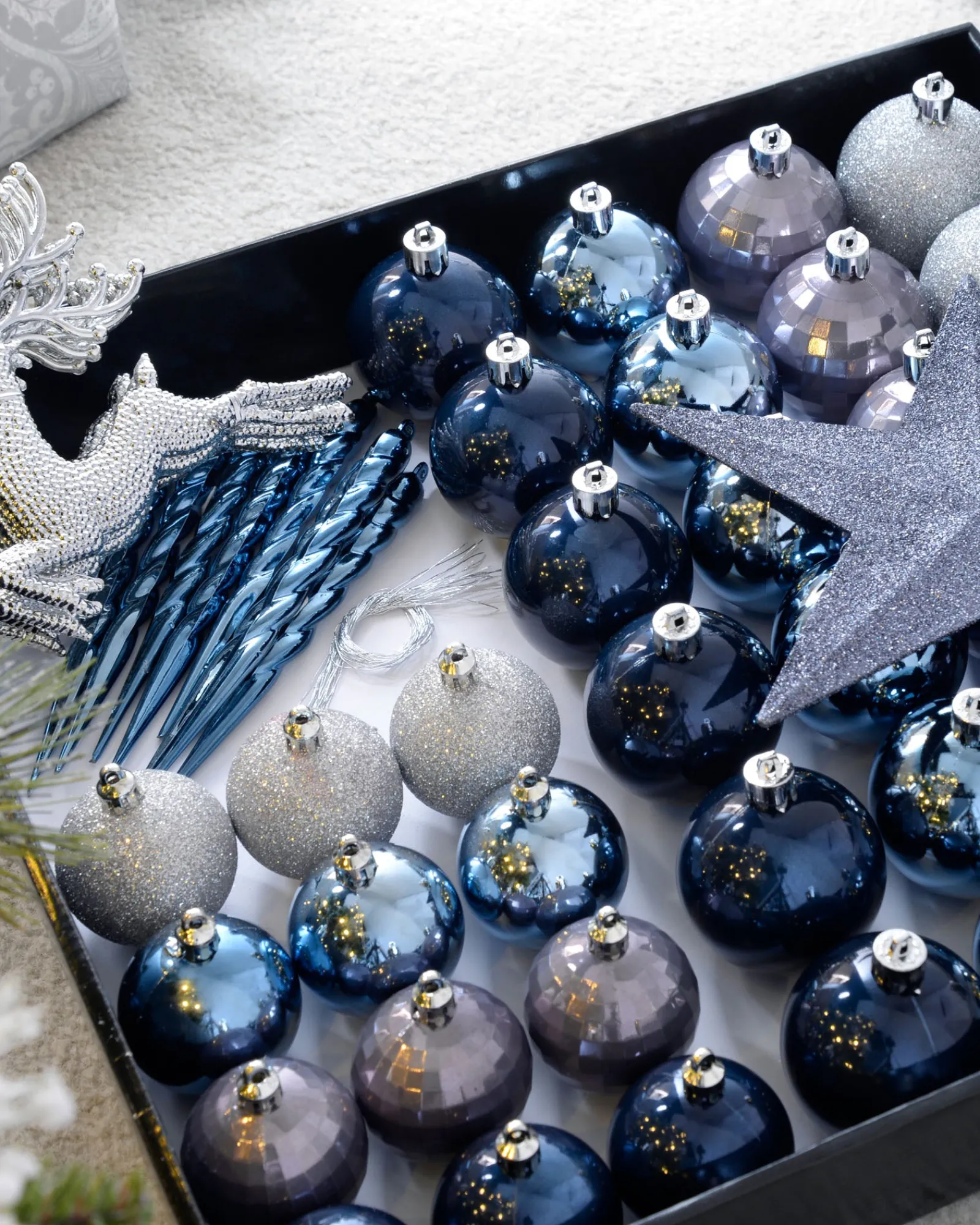 WeRChristmas Navy Shatterproof Baubles Set, 50 Pack