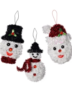 WeRChristmas Pack Of 3 Hanging Tinsel Snowman Decorations, 16 Cm