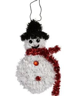WeRChristmas Pack Of 3 Hanging Tinsel Snowman Decorations, 16 Cm