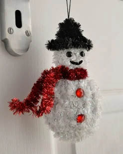 WeRChristmas Pack Of 3 Hanging Tinsel Snowman Decorations, 16 Cm