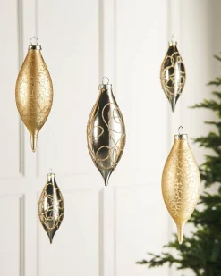 WeRChristmas Pale Gold Glass Baubles, 5 Pack, 15 Cm