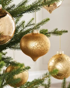 WeRChristmas Pale Gold Glass Baubles, 6 Pack, 10 Cm