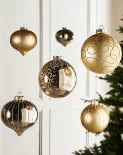 WeRChristmas Pale Gold Glass Baubles, 6 Pack, 10 Cm