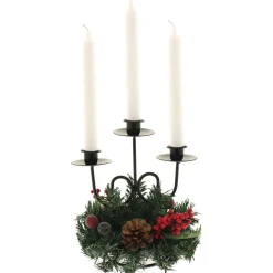 WeRChristmas Pinecone And Berry Single Pillar Candle Holder, Triple Tape