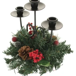 WeRChristmas Pinecone And Berry Single Pillar Candle Holder, Triple Tape