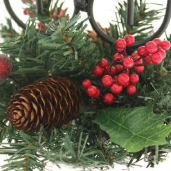 WeRChristmas Pinecone And Berry Single Pillar Candle Holder, Triple Tape