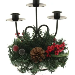 WeRChristmas Pinecone And Berry Single Pillar Candle Holder, Triple Tape