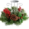 WeRChristmas Pinecone And Berry Single Pillar Candle Holder, Single Pillar