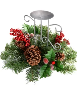 WeRChristmas Pinecone And Berry Single Pillar Candle Holder, Single Pillar