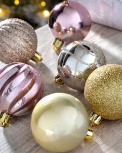 WeRChristmas Pink/Champagne Shatterproof Baubles, 48 Pack, 6 Cm