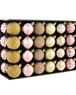 WeRChristmas Pink/Champagne Shatterproof Baubles, 48 Pack, 6 Cm