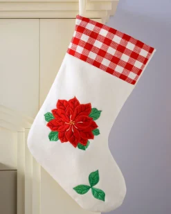 WeRChristmas Poinsettia Embroidered Stocking, Red/White, 48 Cm