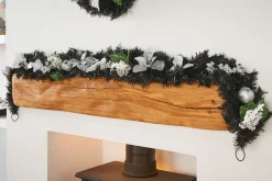 WeRChristmas Pre-Decorated Garland, Black/Silver, 6 Ft