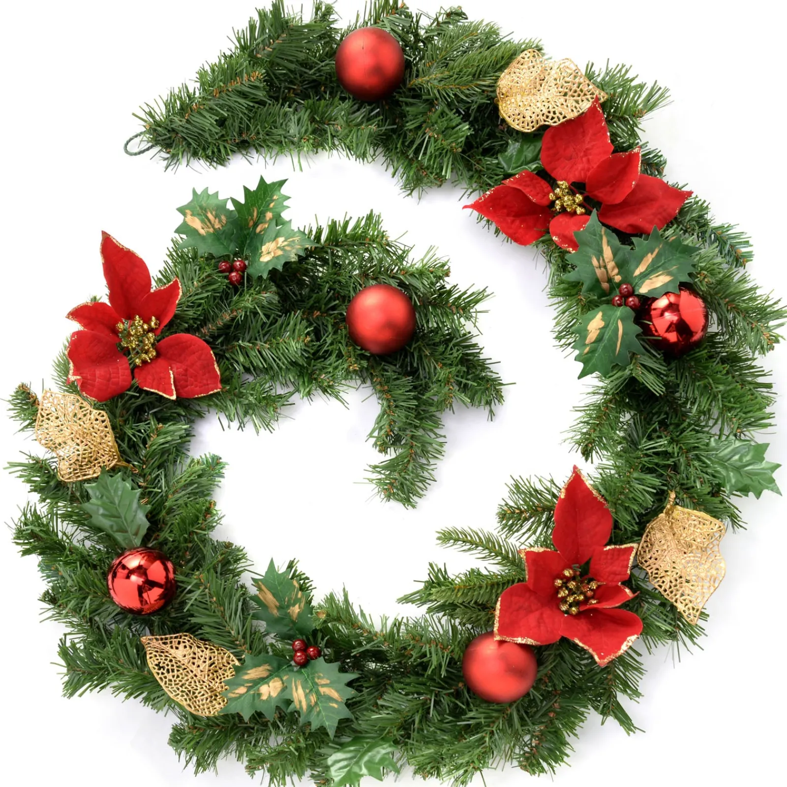 WeRChristmas Pre-Decorated Garland, Red/Gold, 6 Ft