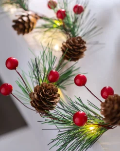 WeRChristmas Pre-Lit 20 LED Pinecones & Berries Light String Garland, 6 Ft