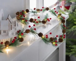 WeRChristmas Pre-Lit 20 LED Pinecones & Berries Light String Garland, 6 Ft