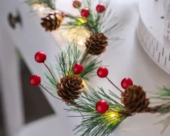 WeRChristmas Pre-Lit 20 LED Pinecones & Berries Light String Garland, 6 Ft