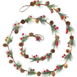 WeRChristmas Pre-Lit 20 LED Pinecones & Berries Light String Garland, 6 Ft