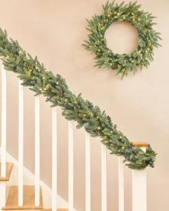 WeRChristmas Pre-Lit Blue Mixed Pine Garland, 9 Ft