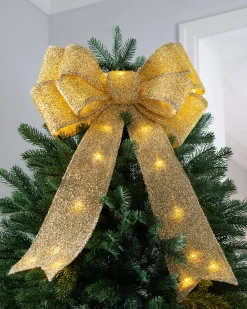 WeRChristmas Pre-Lit Bow Tree Topper, Gold, 60 Cm