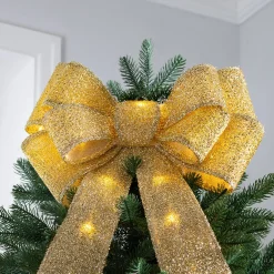 WeRChristmas Pre-Lit Bow Tree Topper, Gold, 60 Cm