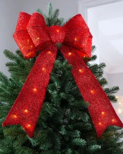 WeRChristmas Pre-Lit Bow Tree Topper, Red, 60 Cm