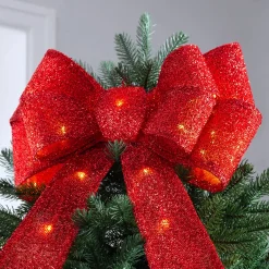 WeRChristmas Pre-Lit Bow Tree Topper, Red, 60 Cm