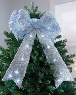 WeRChristmas Pre-Lit Bow Tree Topper, Silver, 60 Cm