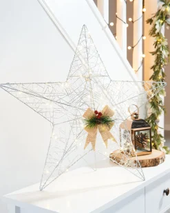 WeRChristmas Pre-Lit 2D Metal Star, Silver, 60 Cm
