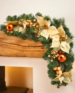 WeRChristmas Pre-Lit Decorated Arch Garland With 20 Warm White LEDs, Copper/Gold, 3 Ft