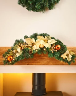 WeRChristmas Pre-Lit Decorated Arch Garland With 20 Warm White LEDs, Copper/Gold, 3 Ft