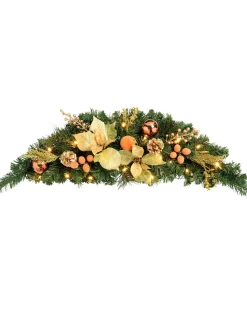 WeRChristmas Pre-Lit Decorated Arch Garland With 20 Warm White LEDs, Copper/Gold, 3 Ft