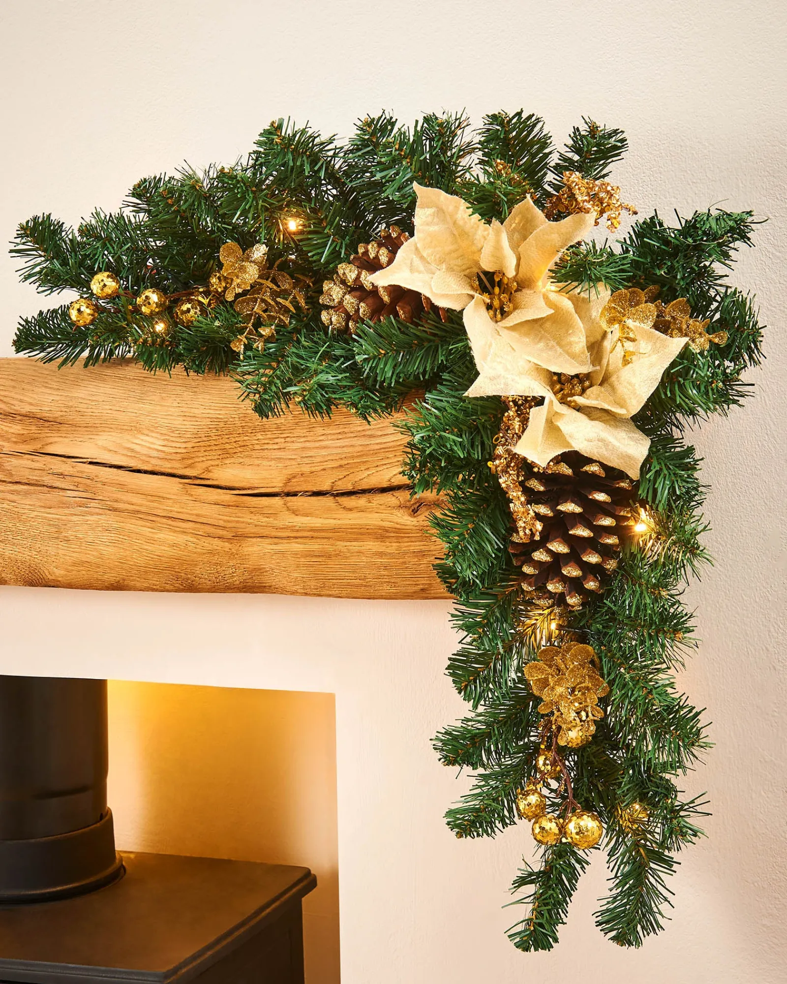 WeRChristmas Pre-Lit Decorated Arch Garland, Cream/Gold, 3 Ft