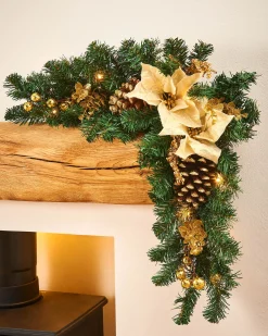 WeRChristmas Pre-Lit Decorated Arch Garland, Cream/Gold, 3 Ft