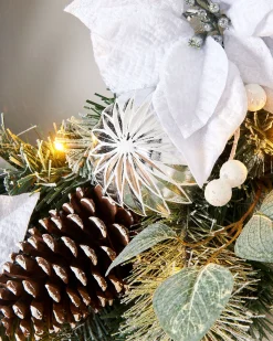 WeRChristmas Pre-Lit Decorated Frosted Wreath, White/Silver, 60 Cm