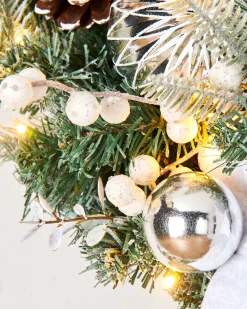WeRChristmas Pre-Lit Decorated Frosted Wreath, White/Silver, 60 Cm