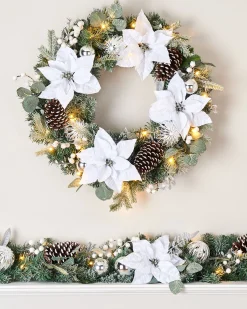 WeRChristmas Pre-Lit Decorated Frosted Wreath, White/Silver, 60 Cm