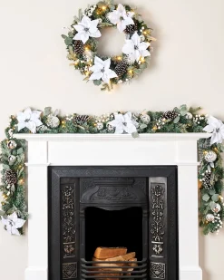 WeRChristmas Pre-Lit Decorated Frosted Wreath, White/Silver, 60 Cm