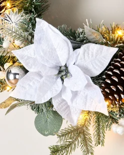 WeRChristmas Pre-Lit Decorated Frosted Wreath, White/Silver, 60 Cm