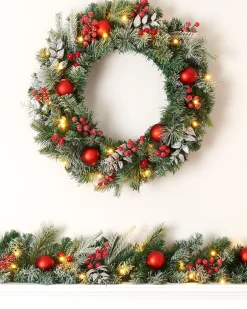WeRChristmas Pre-Lit Decorated Frosted Wreath, 60 Cm