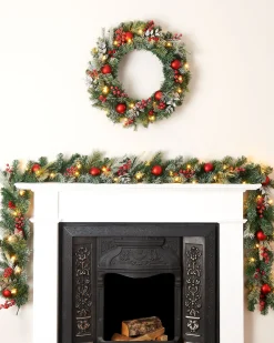 WeRChristmas Pre-Lit Decorated Frosted Wreath, 60 Cm
