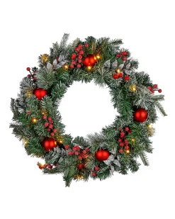 WeRChristmas Pre-Lit Decorated Frosted Wreath, 60 Cm