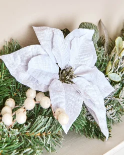 WeRChristmas Pre-Lit Decorated Frosted Garland, White/Silver, 9 Ft